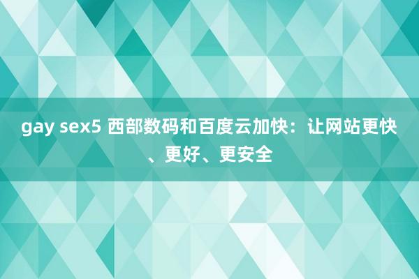 gay sex5 西部数码和百度云加快：让网站更快、更好、更安全